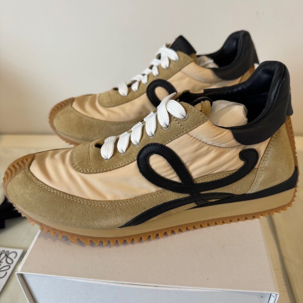 Loewe Flow Runner 2.0 Sneakers Gold Black Suede Nylon EU 38 US 8 LFR2282X05 - Picture 4 of 15
